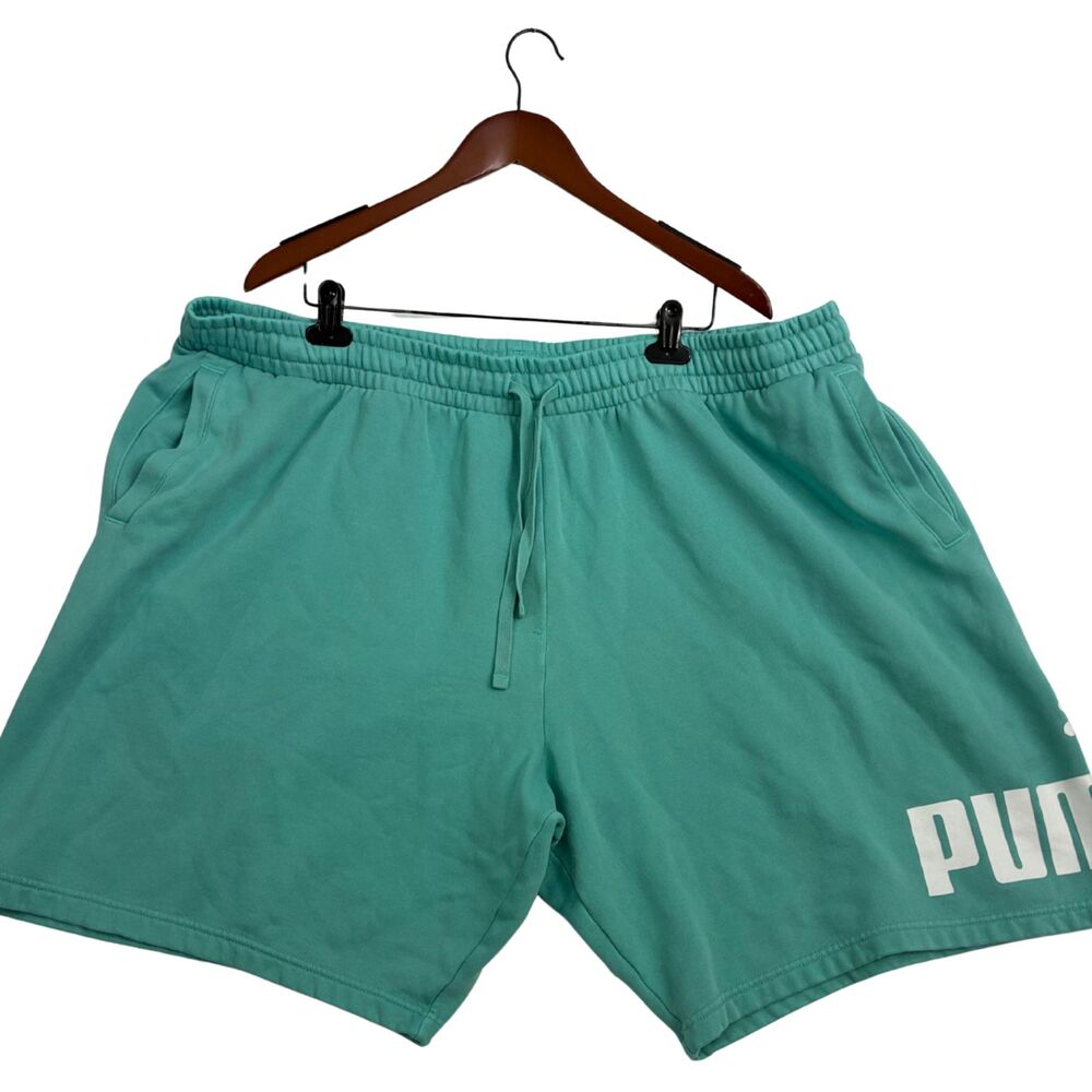 Puma Mens 4XL Sweat Shorts Aqua Teal Big Logo Drawstring Fleece Athletic